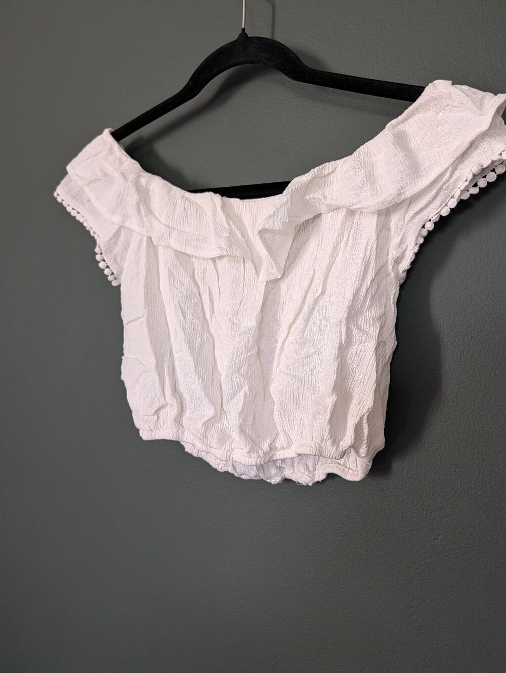 Altar'd State White Off-Shoulder Ruffle Button Top 0062 - Picture 6 of 7